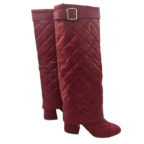 Wild Diva Lounge London Quilted Knee High Boot Red Size 5.5 NWOB - Picture 2 of 10